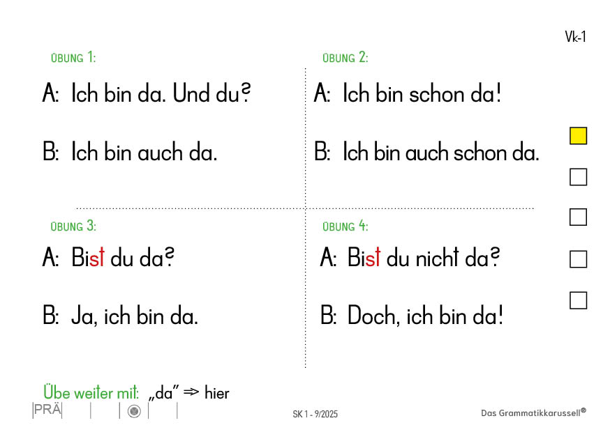 Satzkarte Vk-1 - "ich bin/dubist"