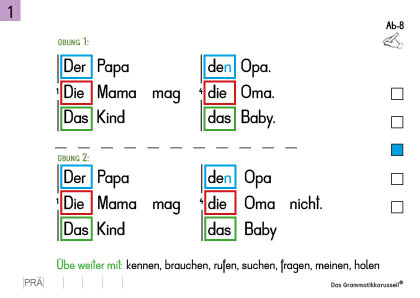Einfacher Satz mit Akkusativ und Negation - Ab-8 - Schreibkarte